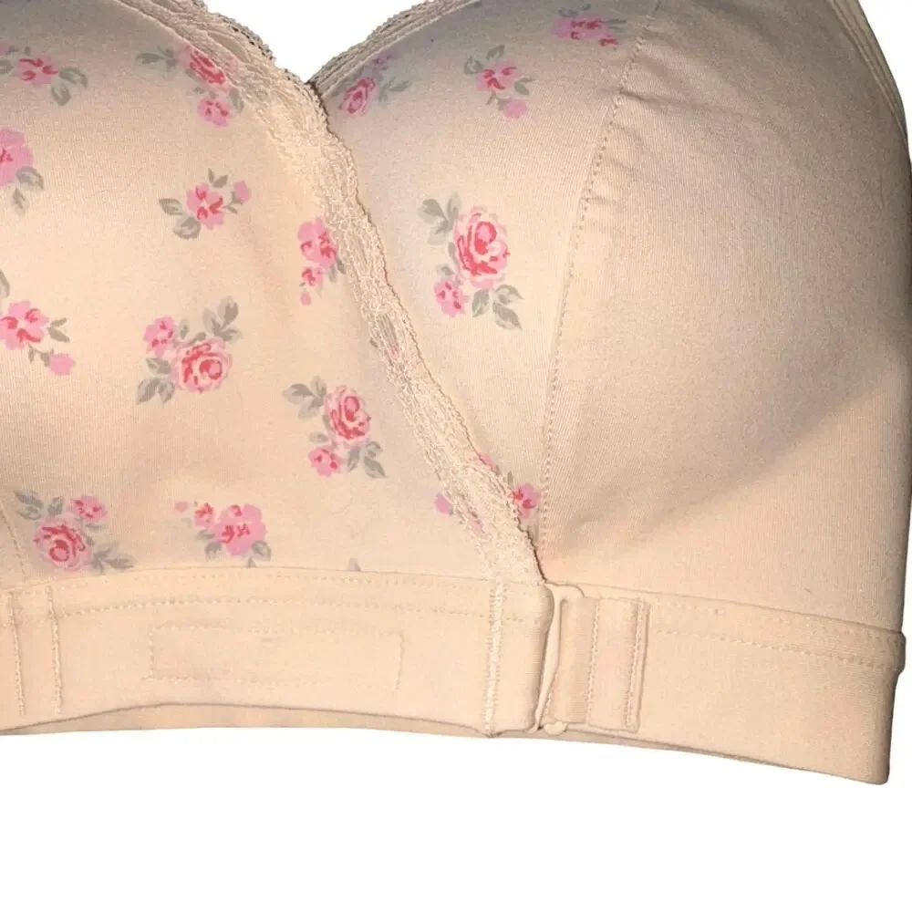 NWT Fiona Bra Comfort Front-Wrap Wireless Support Bra Floral Beige XS